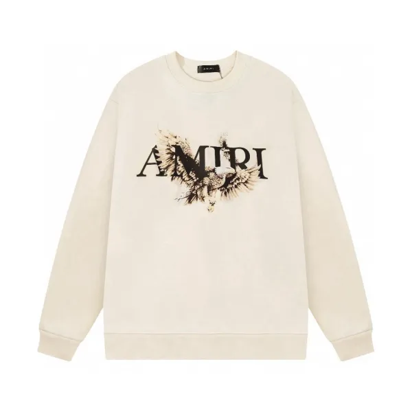 Amiri Eagle Logo Crewneck Sweatshirt Beige Hoodie - 1