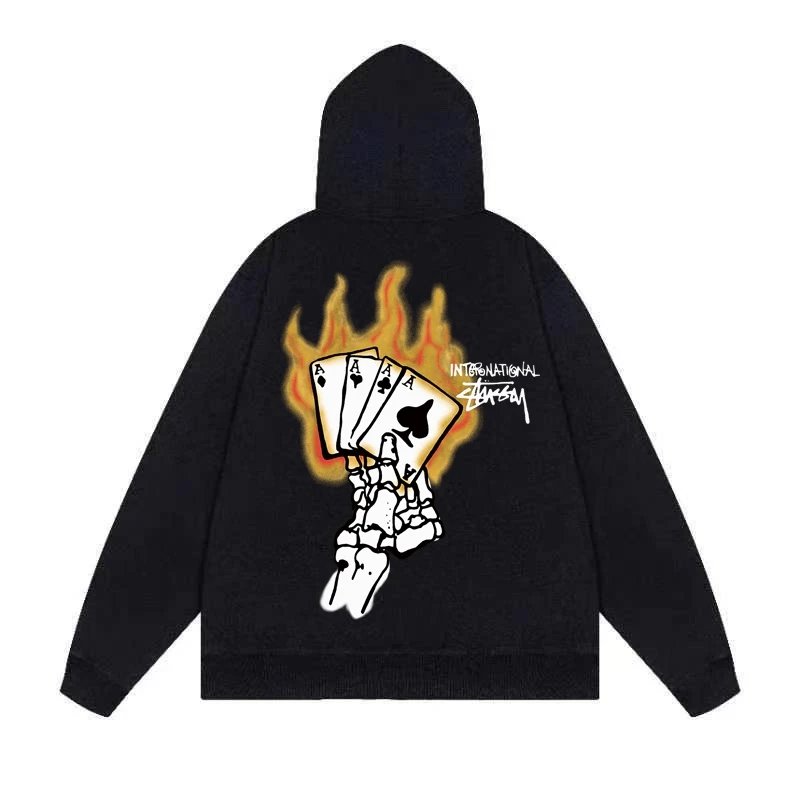 Stussy International Four Aces Flame Hoodie Black - 7
