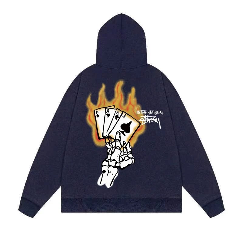 Stussy International Four Aces Flame Hoodie Black - 10