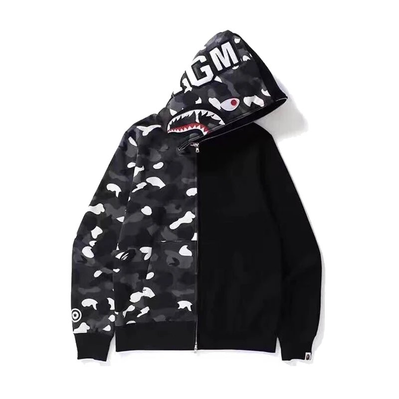 A Bathing Ape Shark Camo Zip-Up Hoodie Black - 14