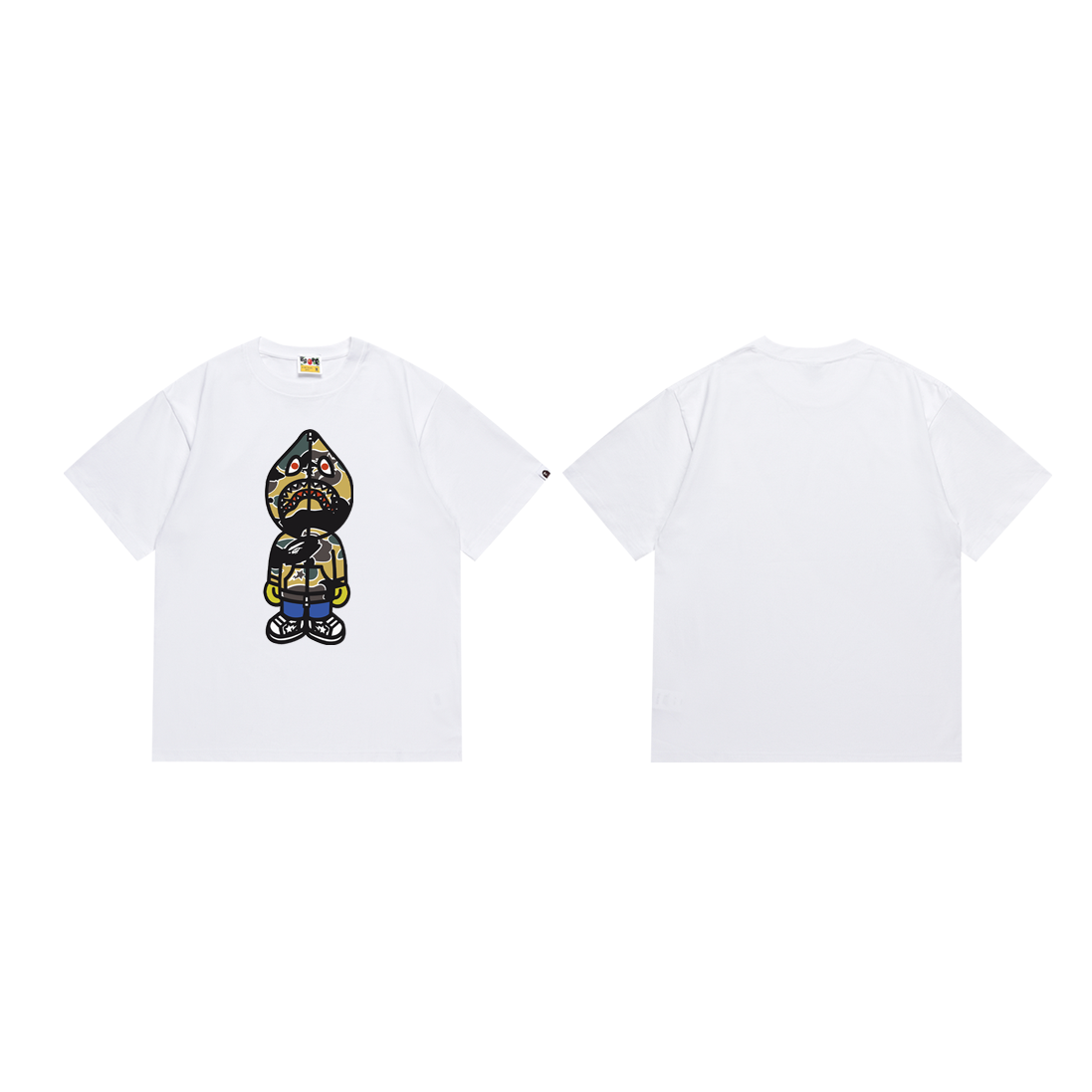 A Bathing Ape Shark Camo Hoodie Character T-Shirt White - 15