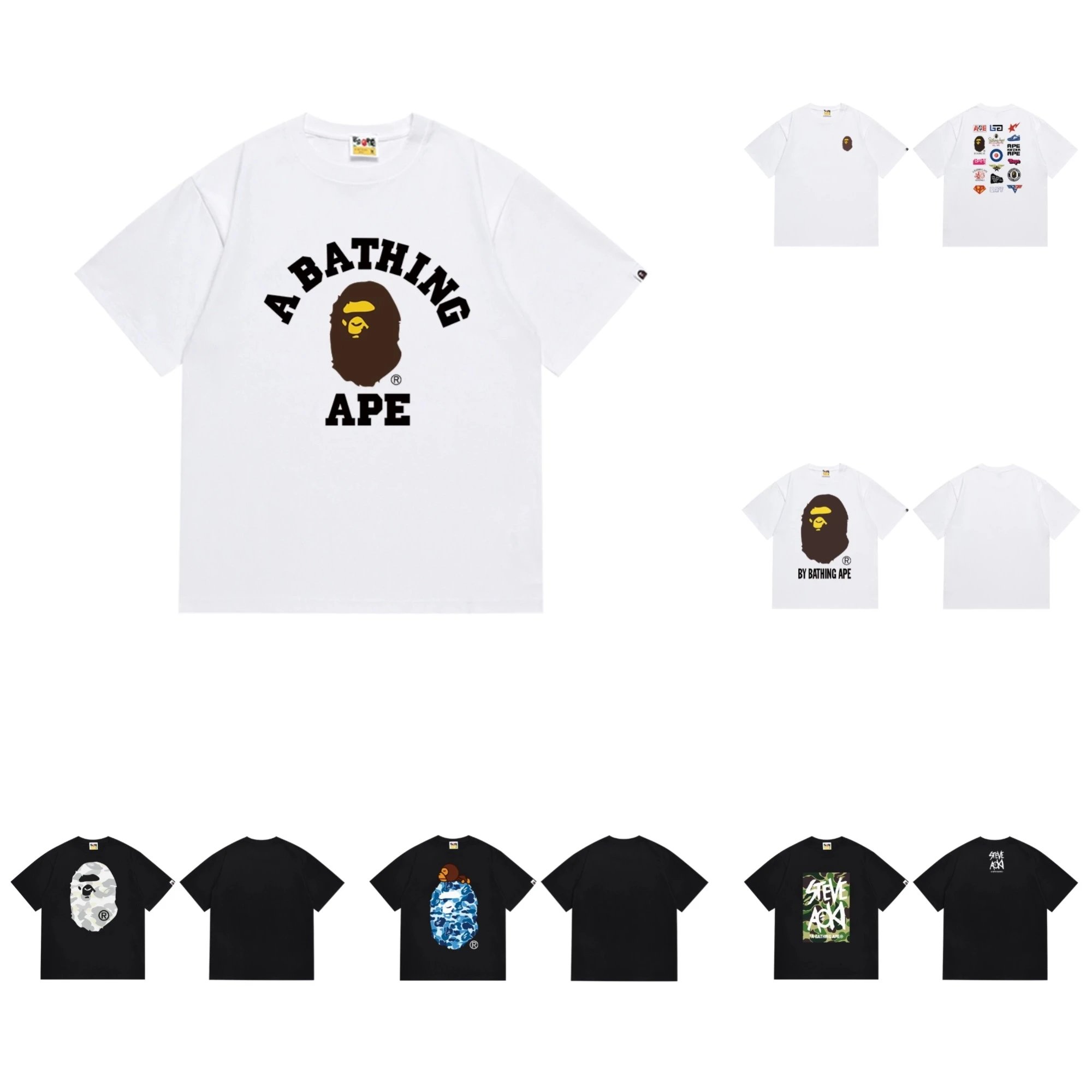 A Bathing Ape Shark Camo Hoodie Character T-Shirt White - 4