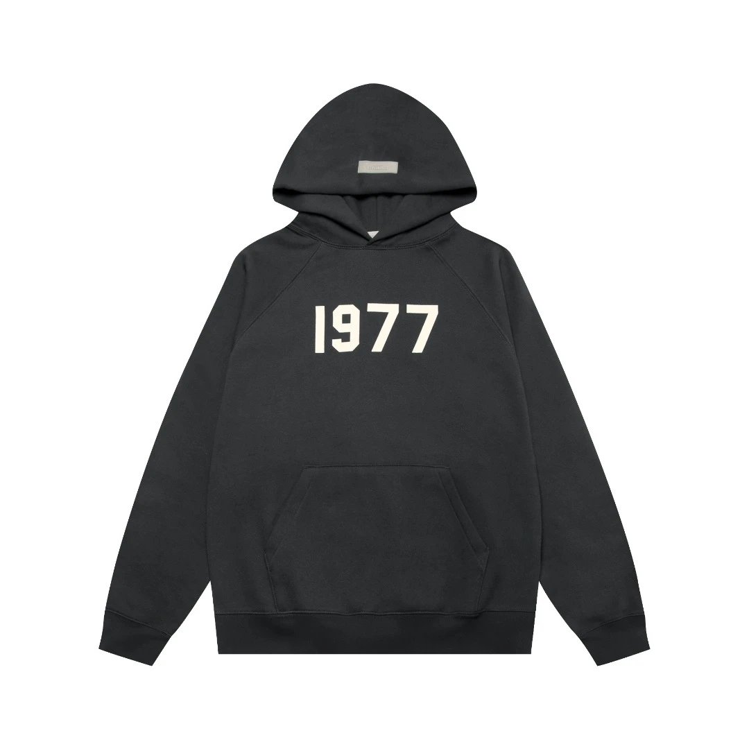 Design Floral Print Back Graphic Hoodie Black - 35