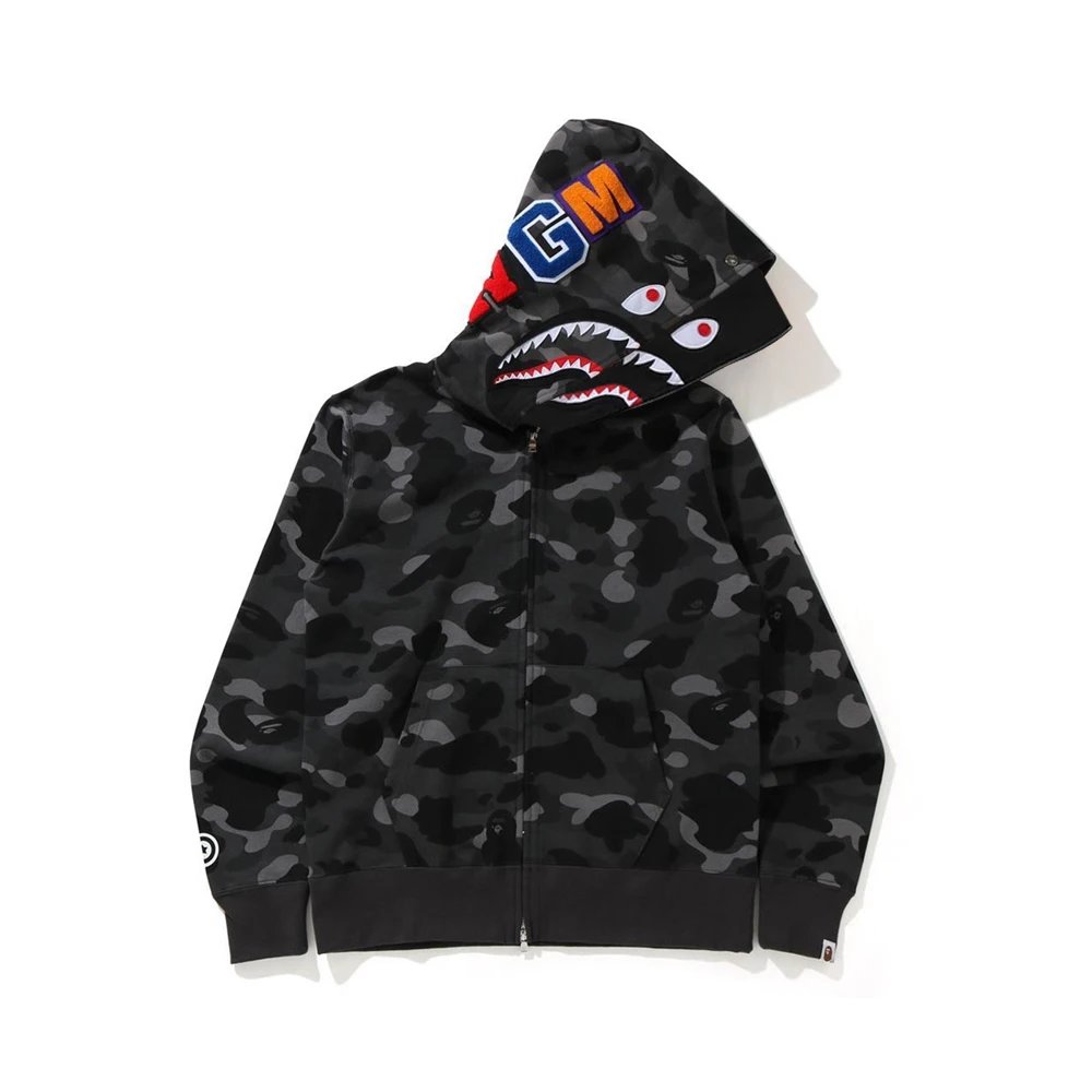 A Bathing Ape Shark Camo Zip-Up Hoodie Black - 24