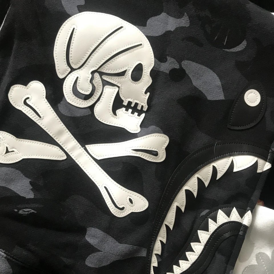 A Bathing Ape Shark Camo Zip-Up Hoodie Black - 5
