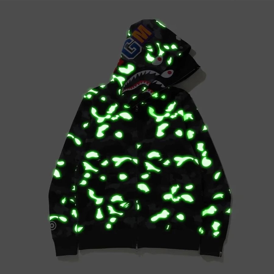 A Bathing Ape Shark Camo Zip-Up Hoodie Black - 7