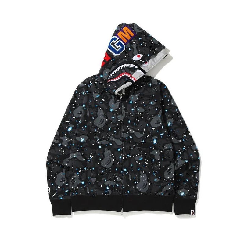 A Bathing Ape Shark Camo Zip-Up Hoodie Black - 31