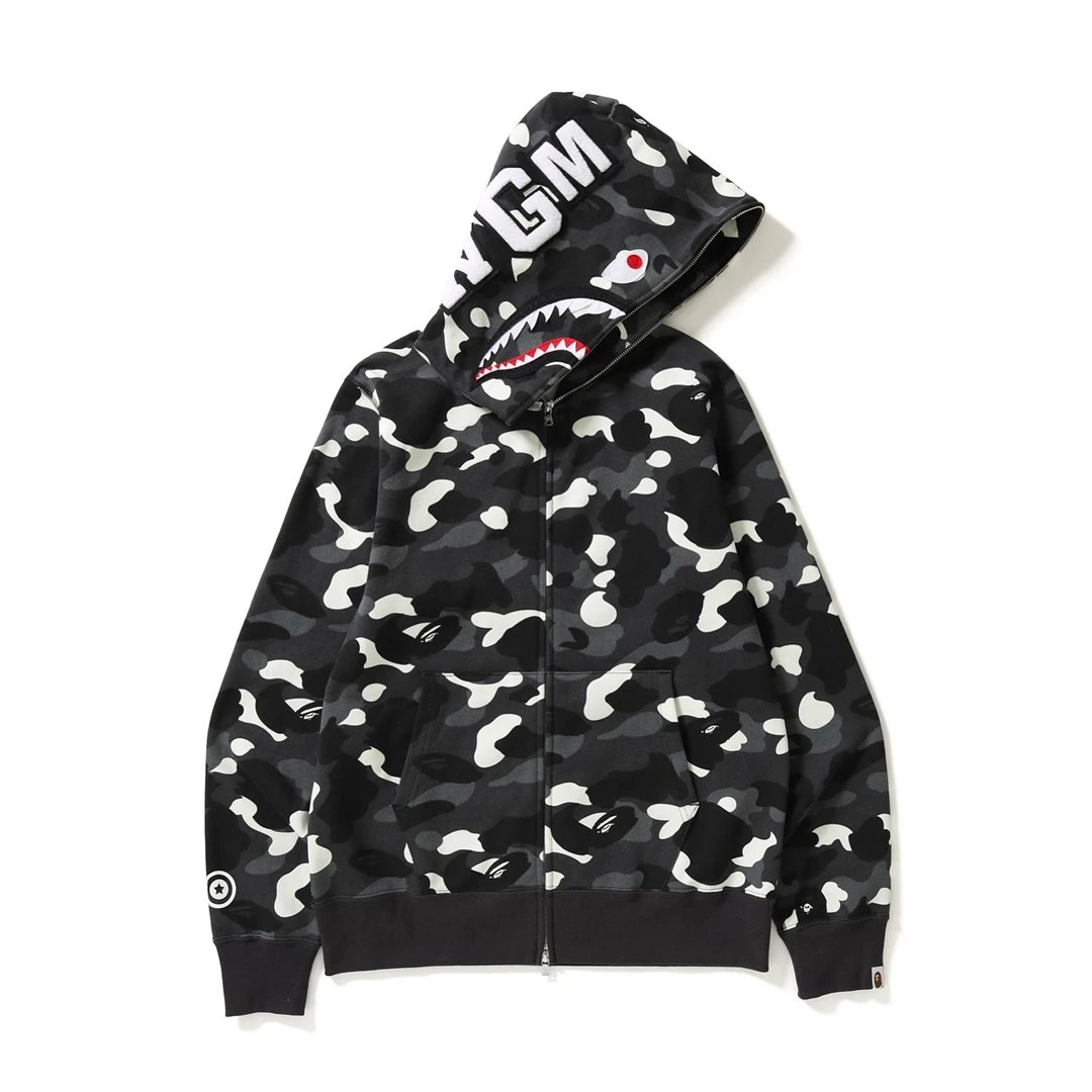 A Bathing Ape Shark Camo Zip-Up Hoodie Black - 10