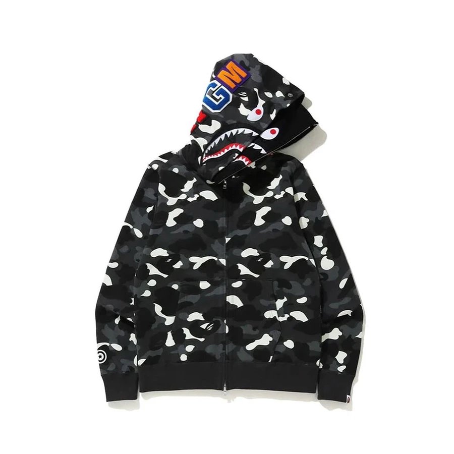 A Bathing Ape Shark Camo Zip-Up Hoodie Black - 29