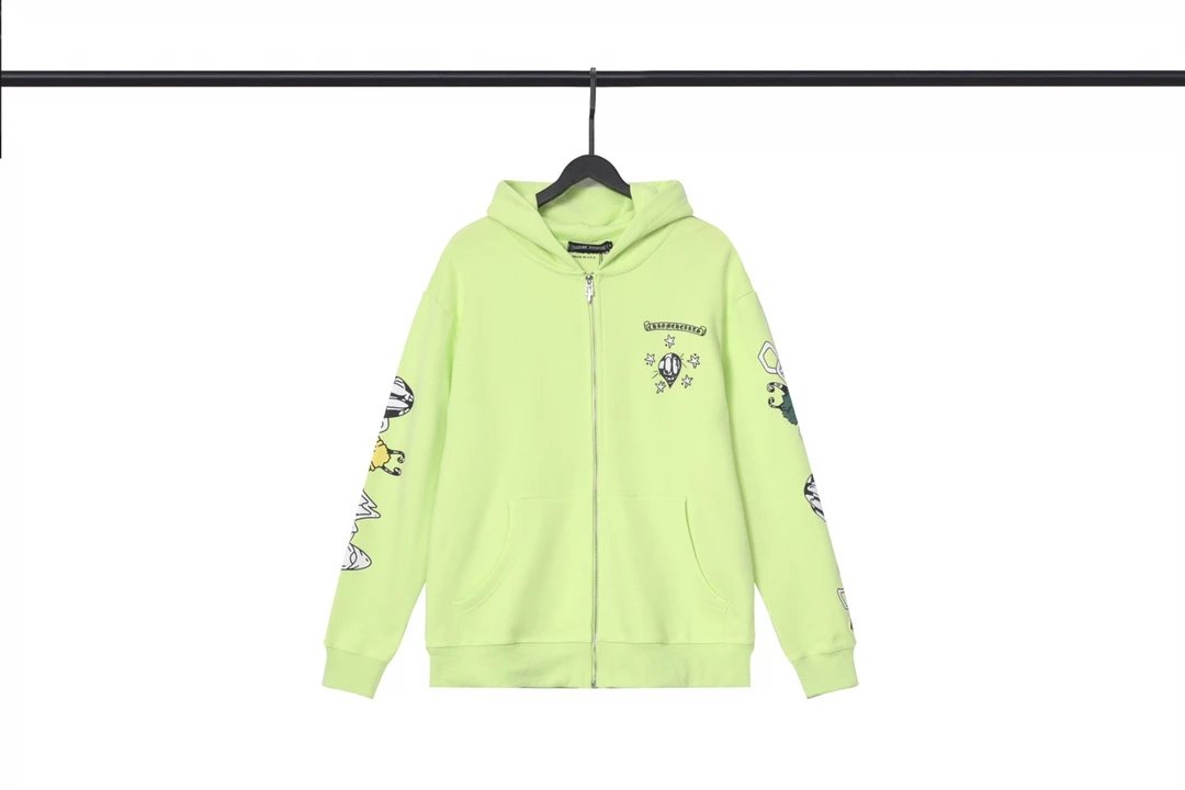 Design Zip-Up Hoodie Neon Lime with Graphic Print - 20