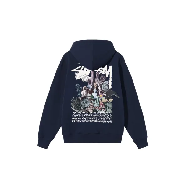 Stussy Floral Collage Hoodie Navy - 1