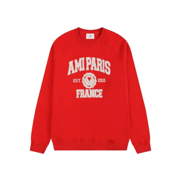 AMI Paris College Logo Sweatshirt Red Hoodie - 1