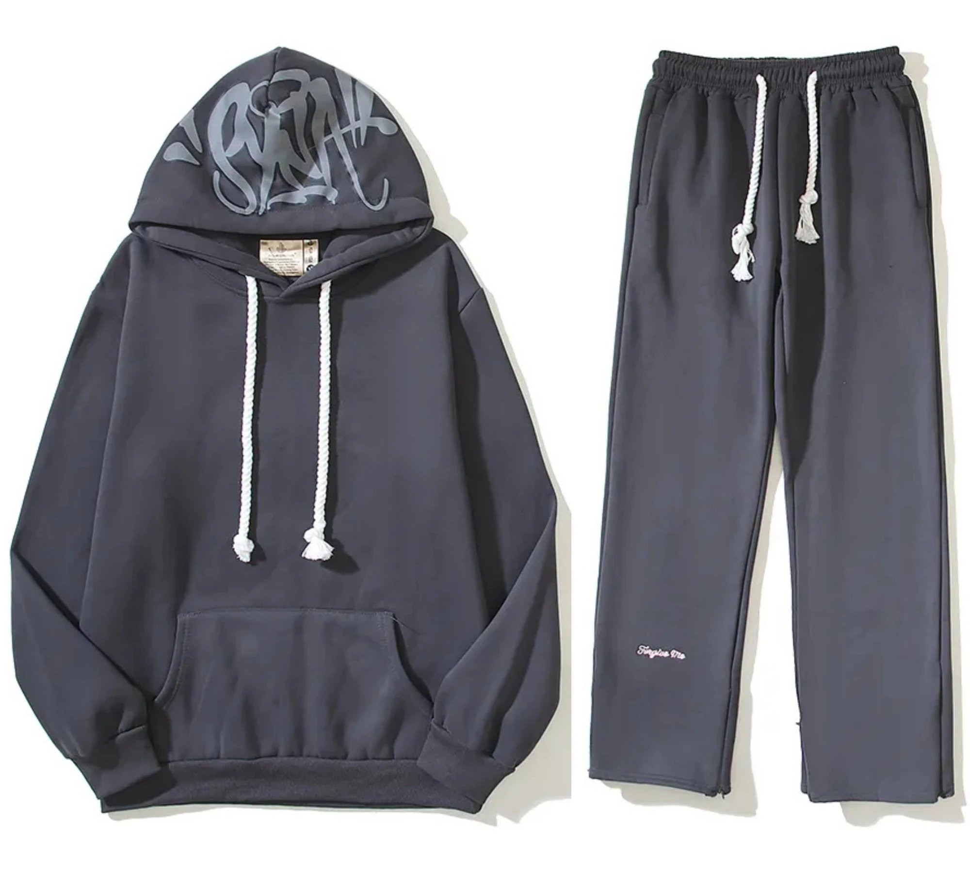 Design Graffiti Hoodie and Sweatpants Set Charcoal Gray Tracksuit - 3