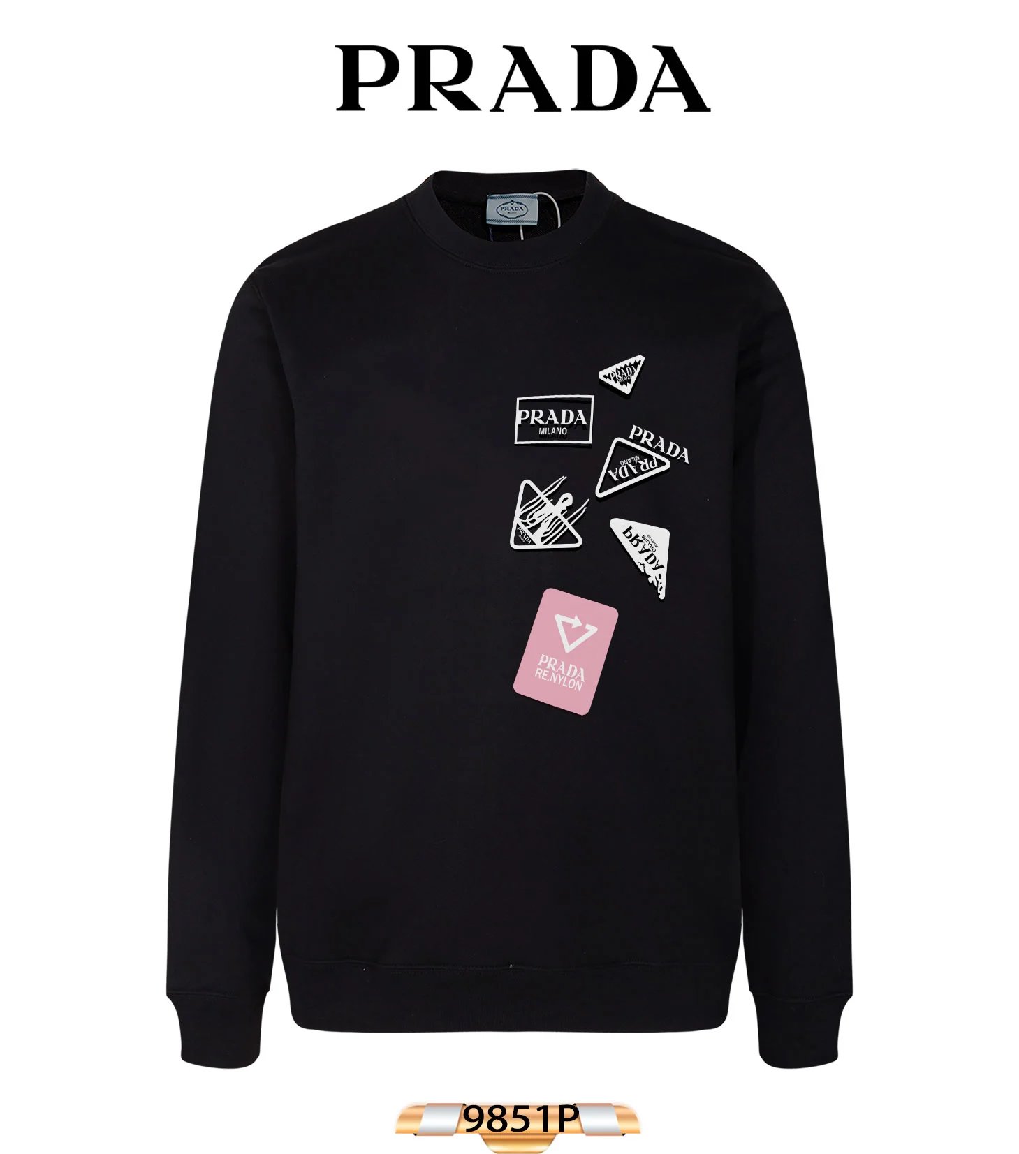 Prada Triangle Patch Black Sweatshirt Sweater - 34