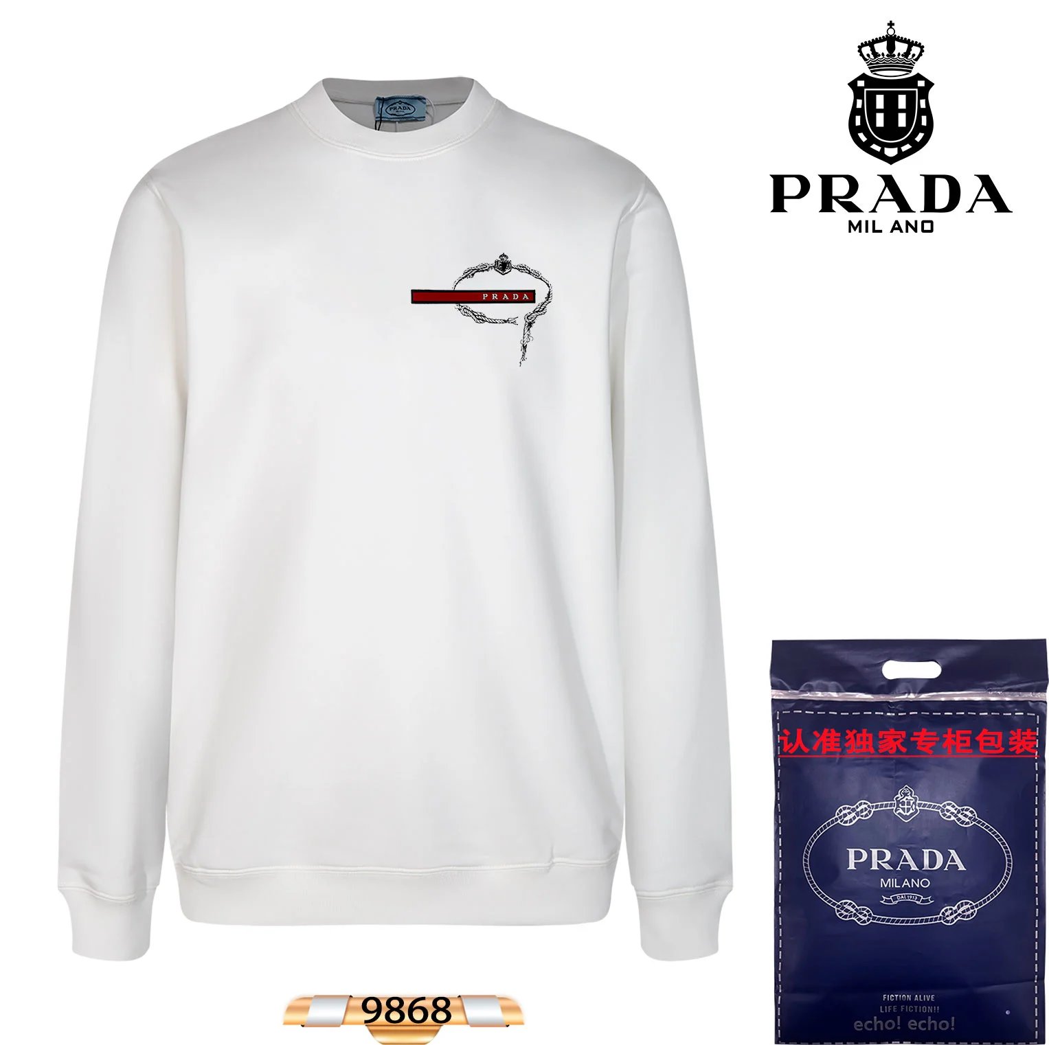 Prada Triangle Patch Black Sweatshirt Sweater - 38