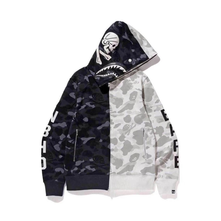 A Bathing Ape Shark Camo Zip-Up Hoodie Black - 17