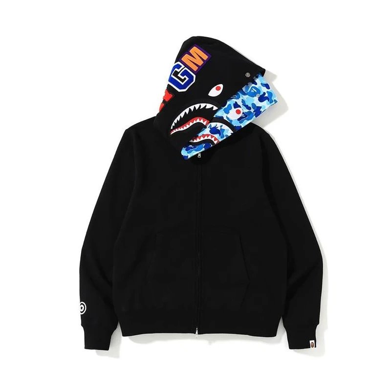 A Bathing Ape Shark Camo Zip-Up Hoodie Black - 19