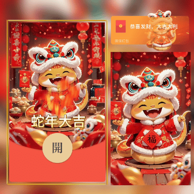 【卡密兑换】微信红包封面『蛇年大吉/新版动态』官方卡密丨端内兑换丨24小时自助提卡！