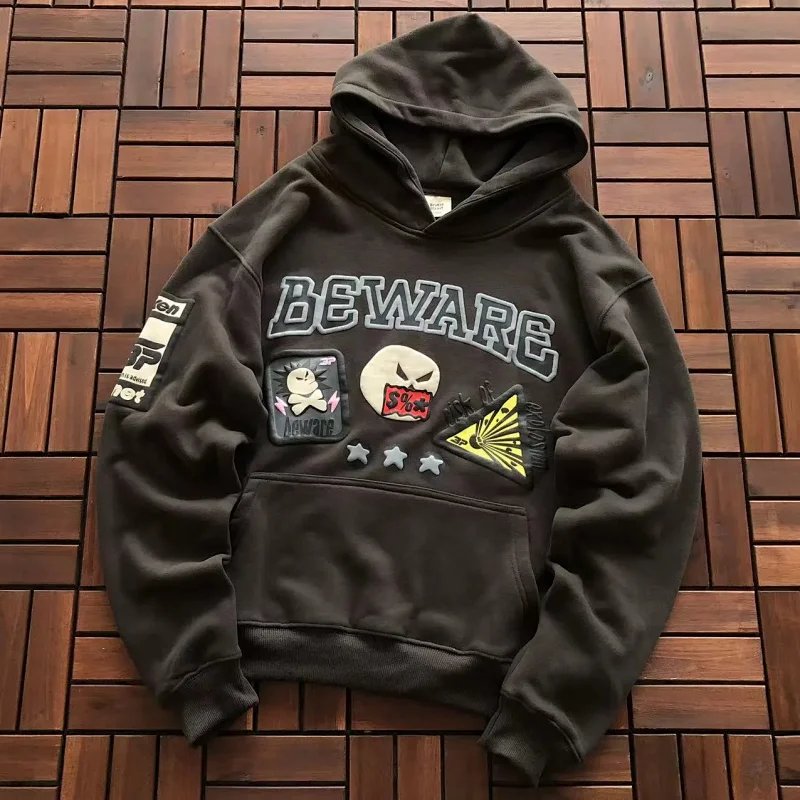 High Quality Letter Puff Print Hoodie High Street Loose Casual Sweatshirt