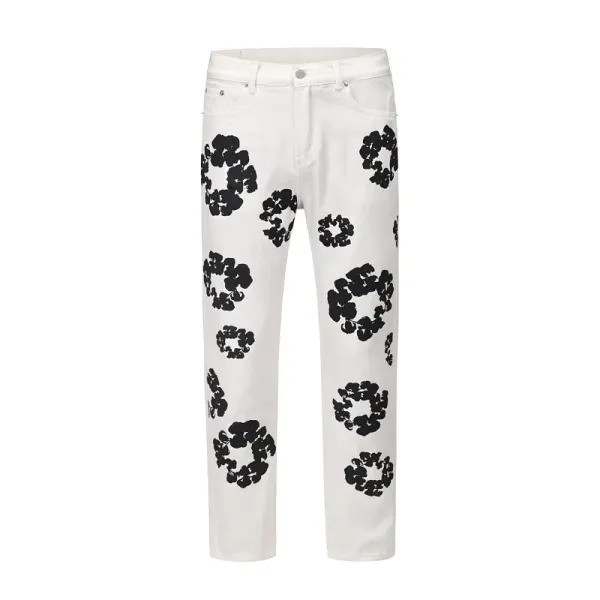 Off-White™ Diagonal Arrow Floral Print Distressed Light Blue Jeans - 14