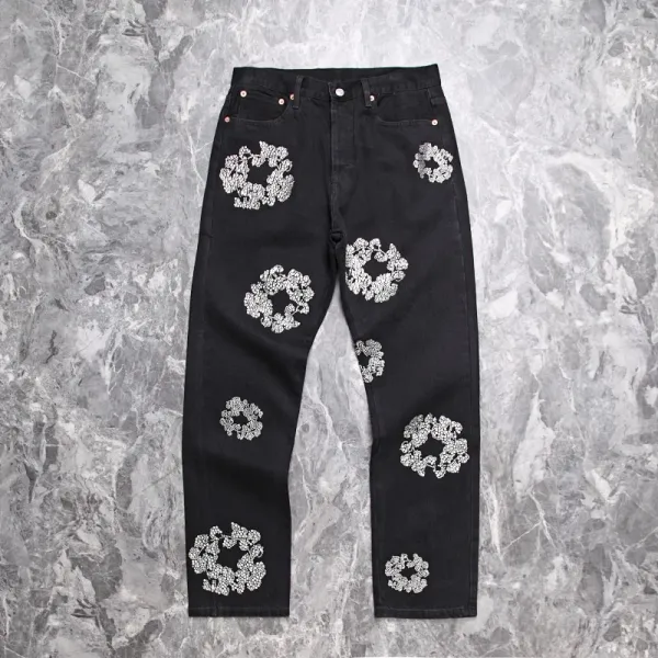 Off-White™ Diagonal Arrow Floral Print Distressed Light Blue Jeans - 16