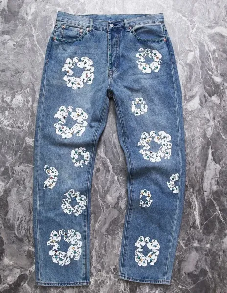 Off-White™ Diagonal Arrow Floral Print Distressed Light Blue Jeans - 15