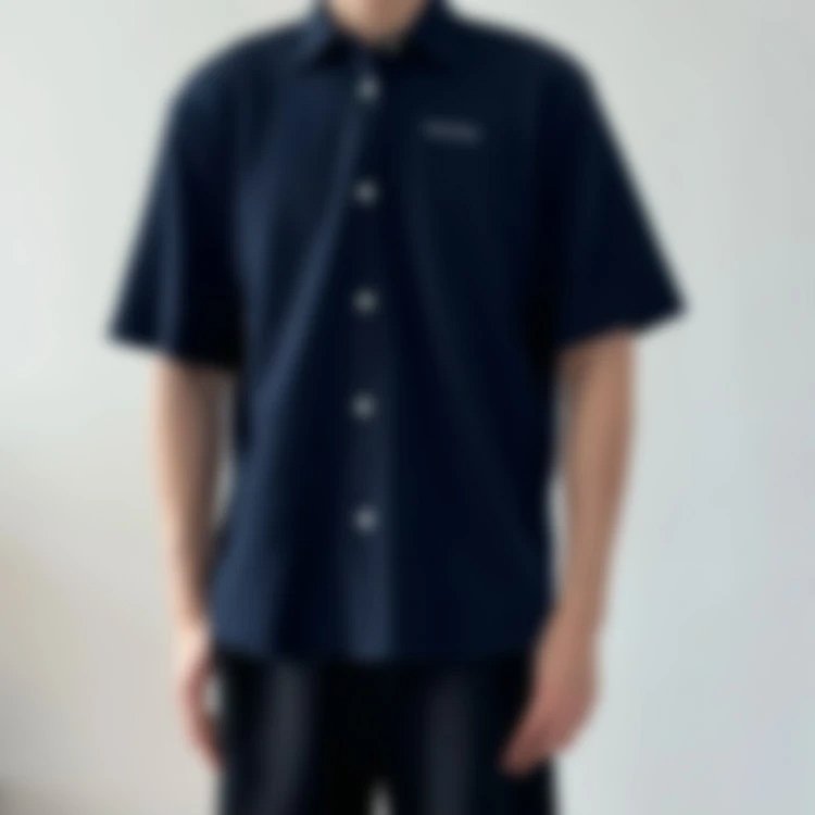 P329 Item ID 9059 Miu cotton beaded embroidered logo button closure straight tube short sleeved shir