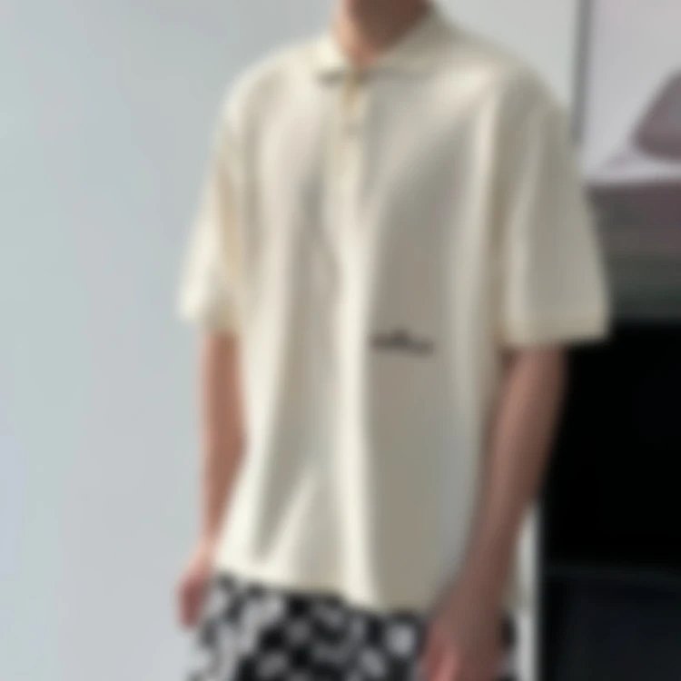 P259 Item ID 9065 SI Customized Vermilion Cloth FLOOFIT Old Money Style LOGO Button Short Sleeve Pol