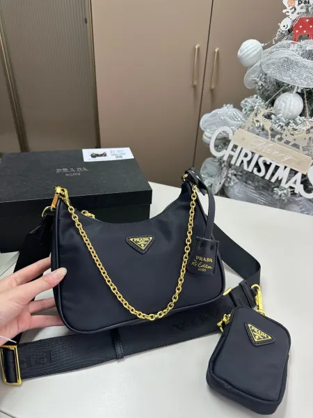 Prada Re-Edition 2005 Nylon Black Shoulder Bag with Chain Strap - 1