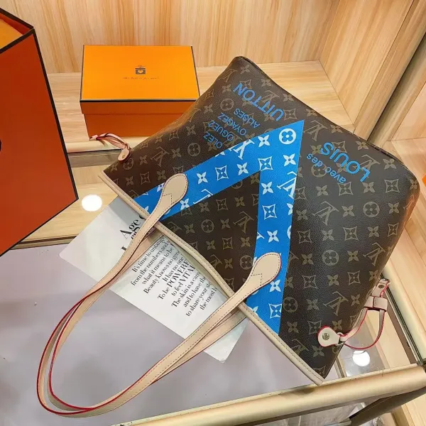 Louis Vuitton Neverfull MM Monogram Reverse Blue Stripe Tote Bag - 1