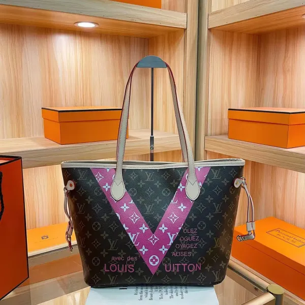 Louis Vuitton Neverfull MM Monogram x Varsity Pink Tote Bag - 1