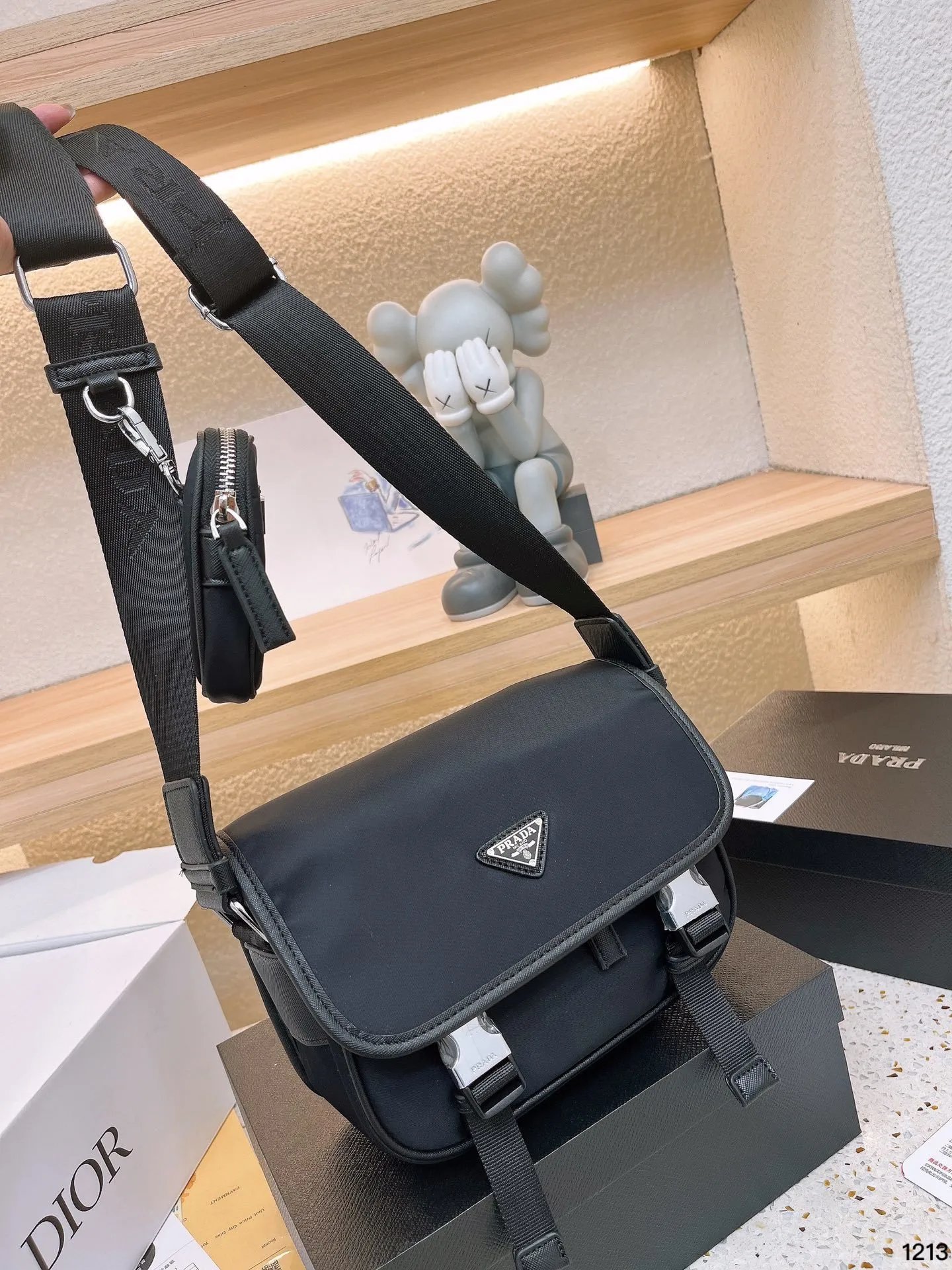 Prada Re-Nylon Messenger Bag Black Crossbody Bag
