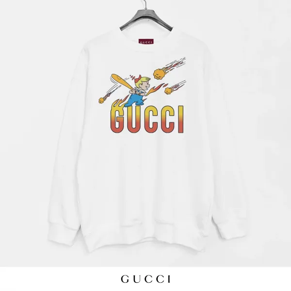 Gucci Cartoon Print Gradient Logo White Hoodie - 1