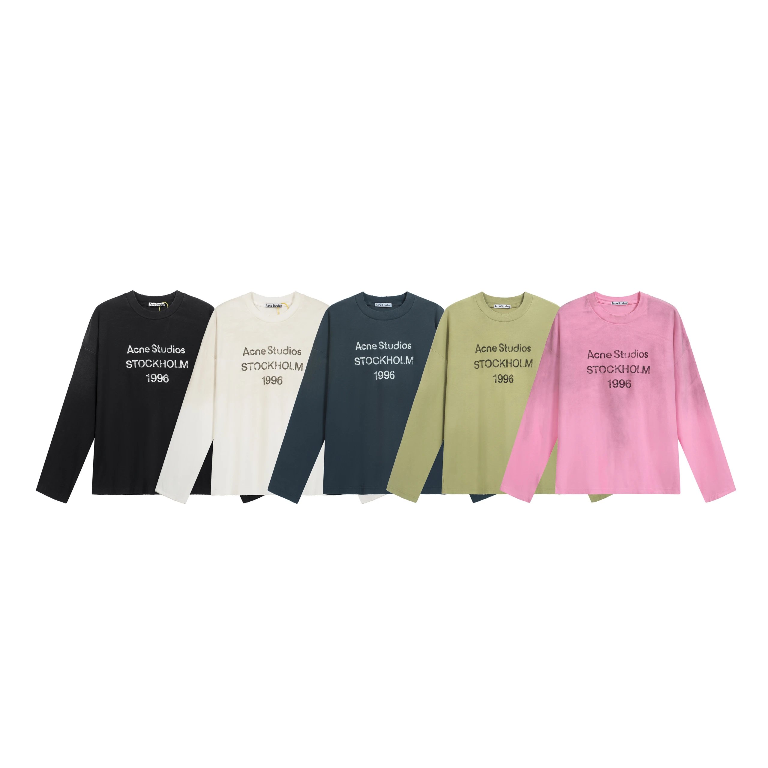 3286# New Color! Pink! AC Vintage Logo Letter Print Long Sleeve T-Shirt in Black, White, Sizes S-XL