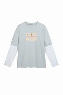 thumbnail for 3298AC distressed fake two-piece letter print long sleeve T-shirt