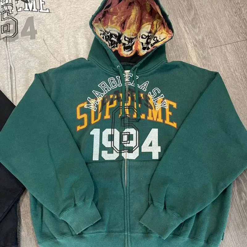 Palm Angels × Supreme Collab: 1994 Skull-Lined Zip-Up Cardigan Sweatshirt - rep Palm Angels