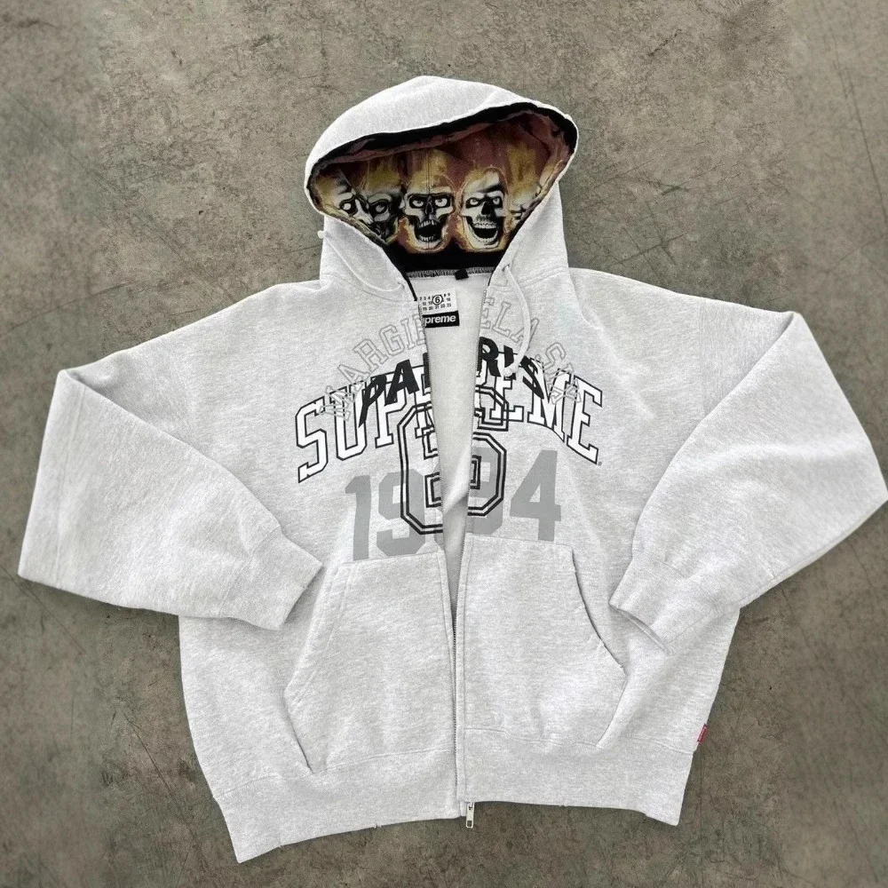 Palm Angels × Supreme Collab: 1994 Skull-Lined Zip-Up Cardigan Sweatshirt
