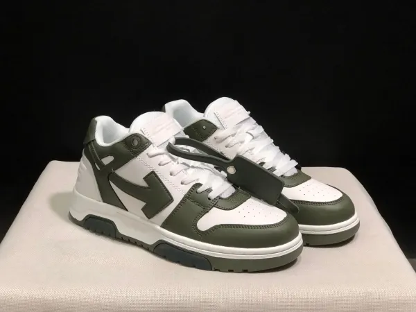 Off-White Diagonal Arrow Low White Army Green Sneakers - 1