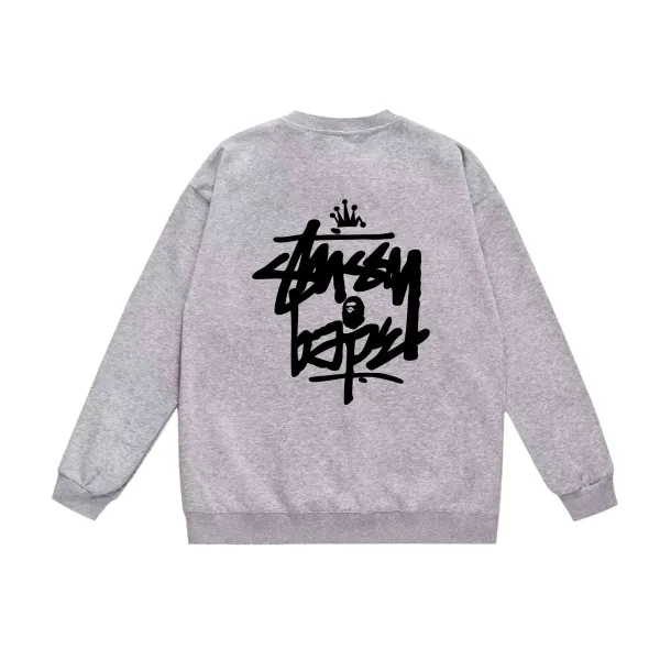 Stussy x A Bathing Ape Crowned Logo Hoodie Gray - 1