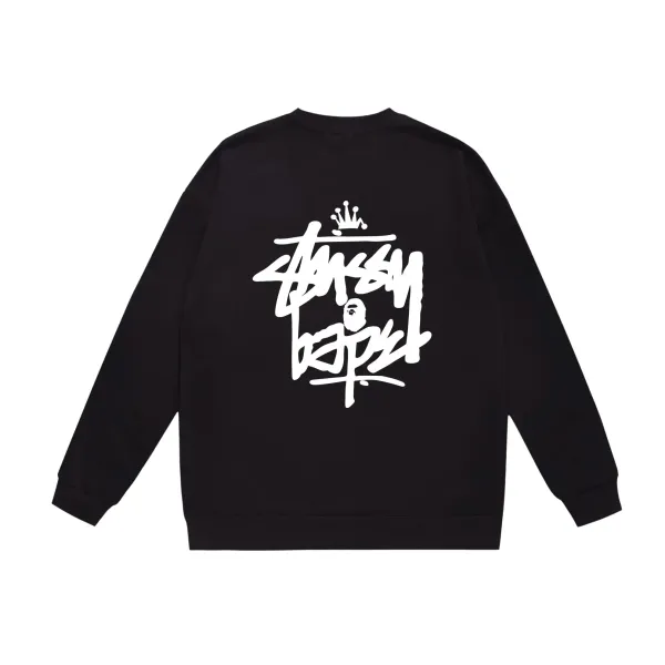 Stussy x A Bathing Ape Crown Script Hoodie Black - 1