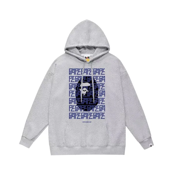 A Bathing Ape BAPE Logo Repeat Hoodie Gray - 1
