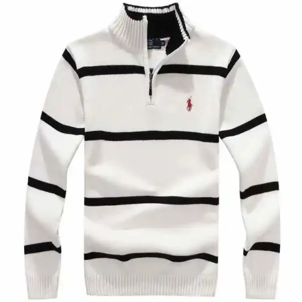 Ralph Lauren Striped Quarter-Zip Sweater White/Black - 1