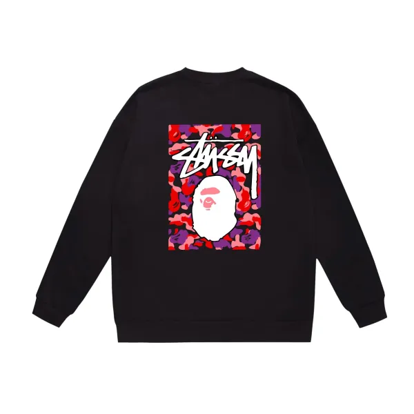 Stussy x A Bathing Ape Camo Graphic Hoodie Black - 1