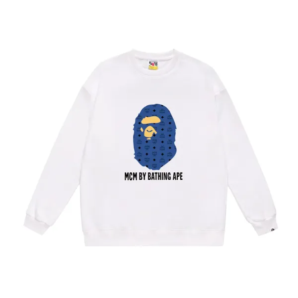MCM x A Bathing Ape Logo Graphic Hoodie White - 1