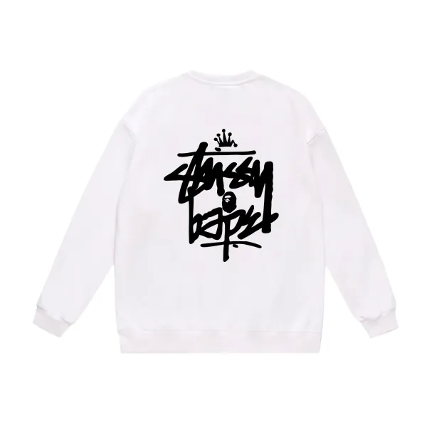 Stussy x A Bathing Ape Crowned Logo Hoodie White - 1