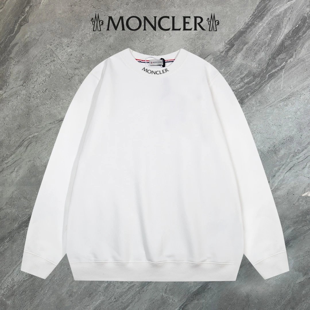 Moncler Logo-Neck White Crewneck Sweatshirt - 1