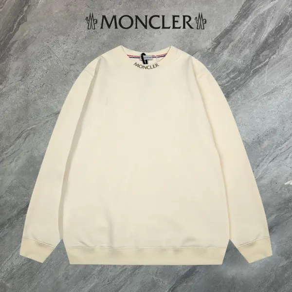 Moncler Logo-Neck Crewneck Beige Sweatshirt - 1