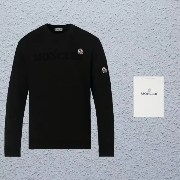 Moncler Embossed Logo Black Crewneck Sweater - 1