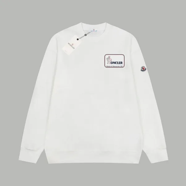 Moncler Logo Patch Crewneck White Sweatshirt - 1