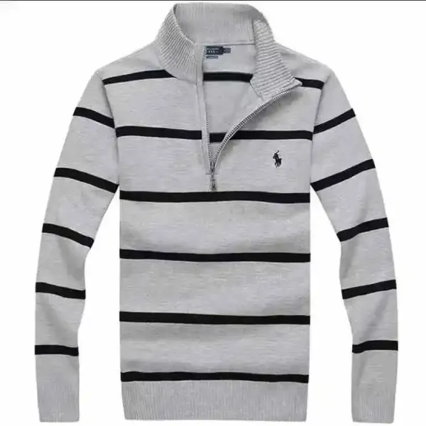 Ralph Lauren Striped Half-Zip Sweater Gray - 1
